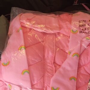 Cozy Pink Puffer Jacket with Rainbow Accents